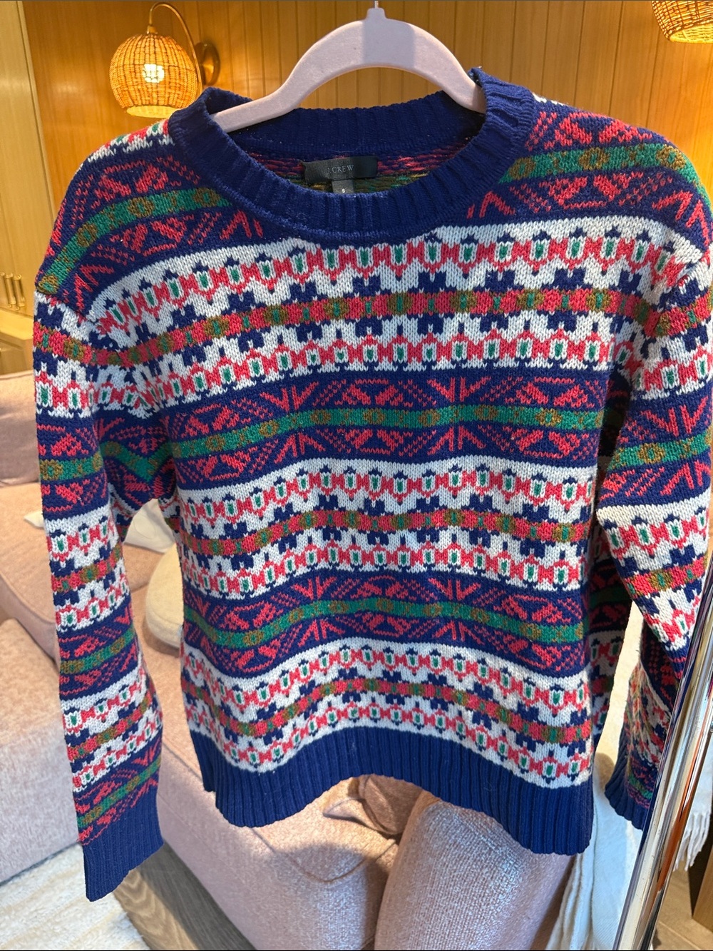 J. Crew Blue Fair Isle Crewneck Sweater with Multicolor Pattern